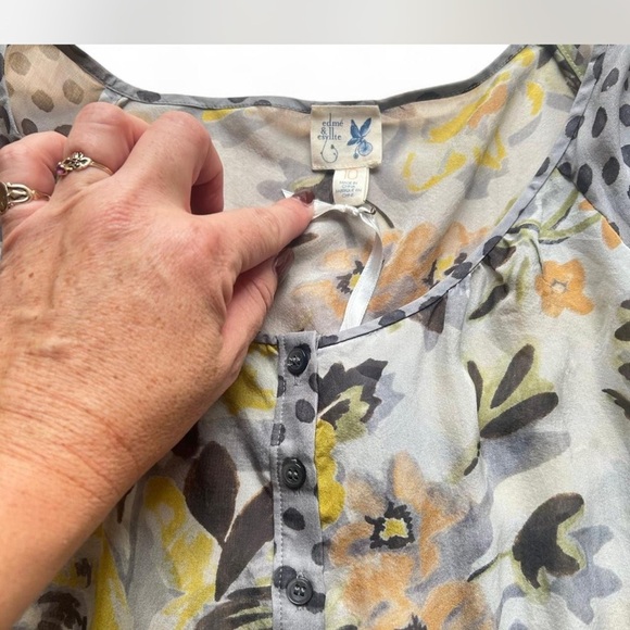 Anthropologie |Edmé & Esylltel 100% Silk Whimsical Floral Sheer Blouse Size - Picture 3 of 8